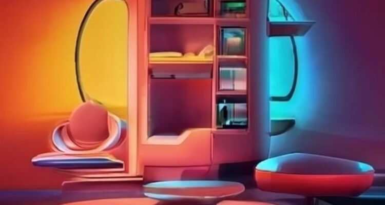 Retro-futurism: create an image of a retro-futuristic home interior ...