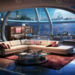 A futuristic and high-tech modern home interior with clean lines and ...