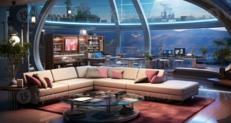 A futuristic and high-tech modern home interior with clean lines and ...